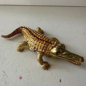Bejeweled Crocodile Hand Painted Enamel Collector's Magnetic Hinged Trinket Box